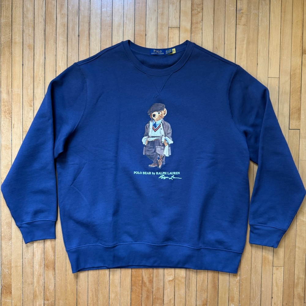 NWOT Polo Ralph Lauren Men's Polo Bear Fleece Sweatshirt Faded Blue Sz. XXL